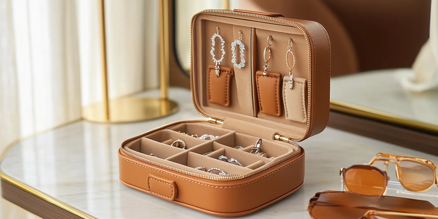 Small leather travel jewelry case for your trips.